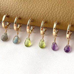 BUNDLE 14K Gold-Fill Gemstone Earrings - Labradorite - Amethyst - Peridot